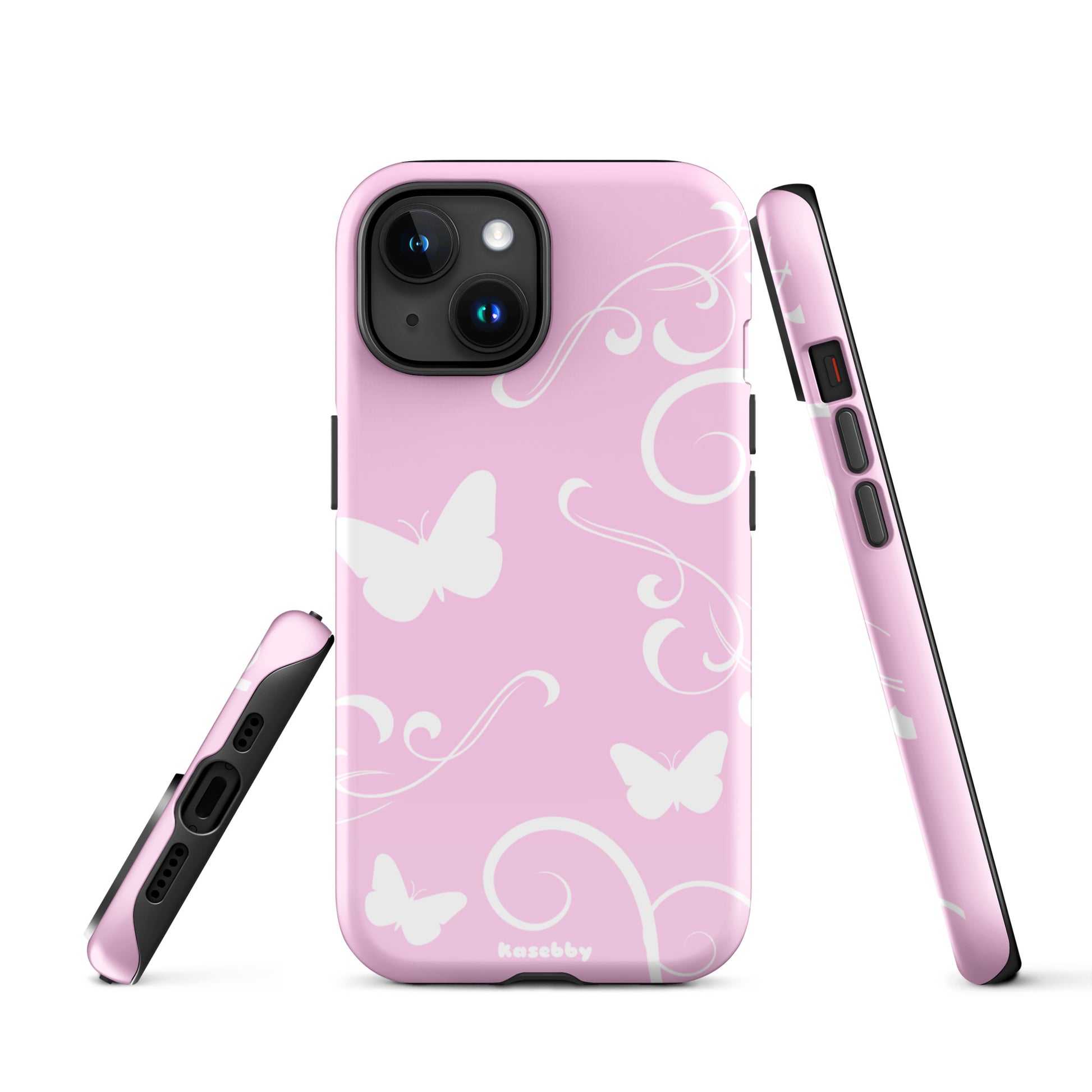 Pink and White Y2K Aesthetic Butterfly Swirl Phone Case - kasebby