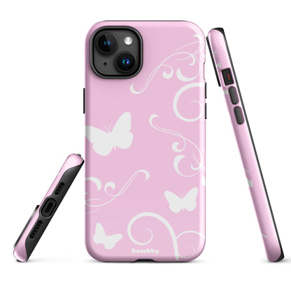 Pink and White Y2K Aesthetic Butterfly Swirl Phone Case - kasebby